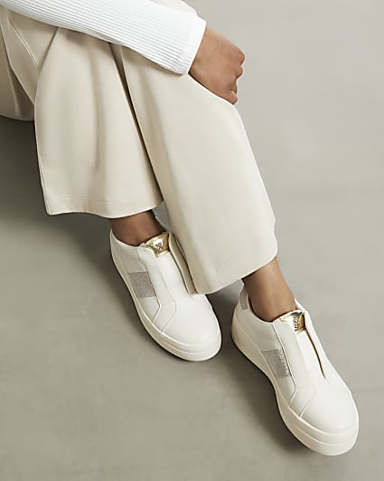 Cream Slip On Wedge Trainers