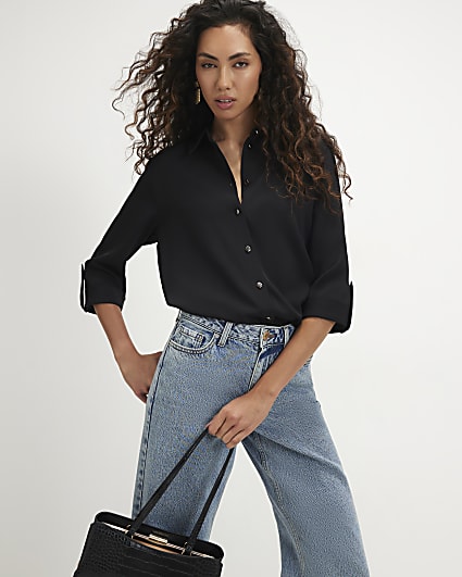 Black Turnback Sleeve Shirt