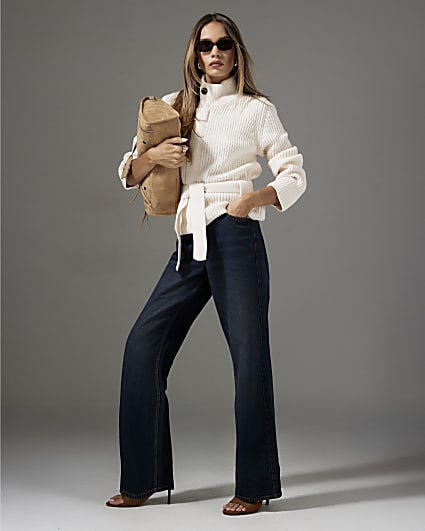 Blue High Waisted Relaxed Straight Leg Jeans