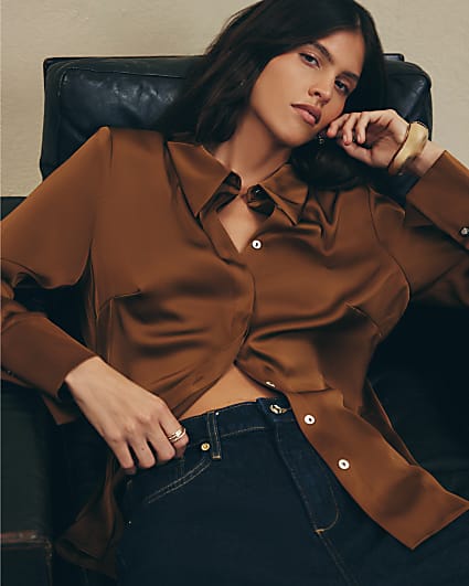 Khaki Slimline Satin Shirt