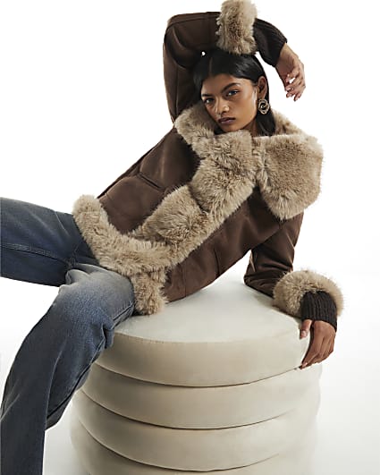 Brown Bonded Shawl Collar Button Jacket
