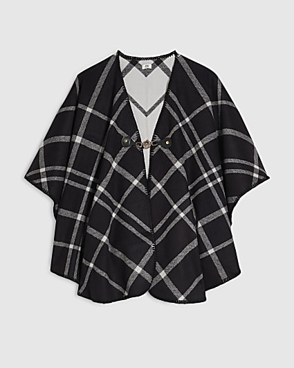 Black Check Open Front Cape