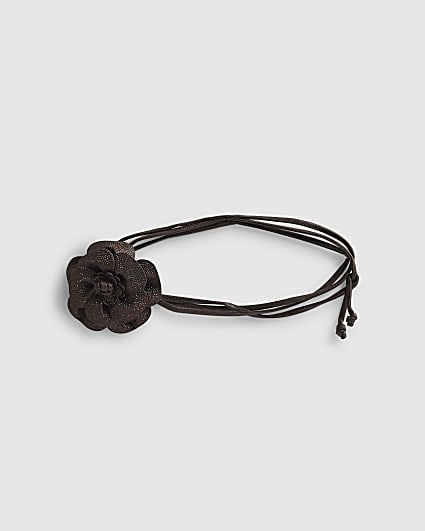 Brown Corsage Flower Diamante Belt