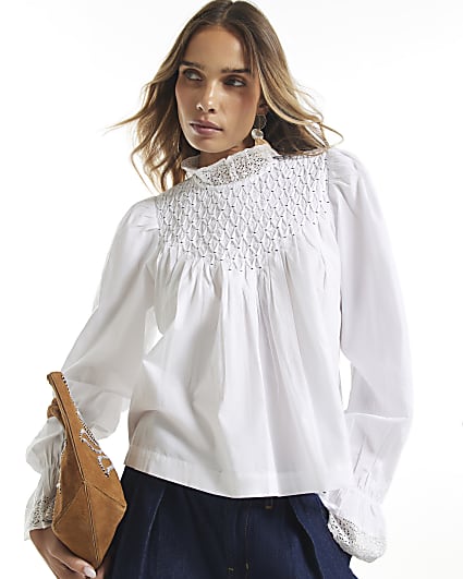 White Poplin Smock Blouse