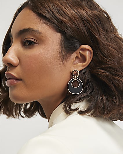 Black Faux Suede Inlay Drop Earrings
