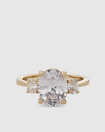 Gold Rhinestone Solitaire Ring