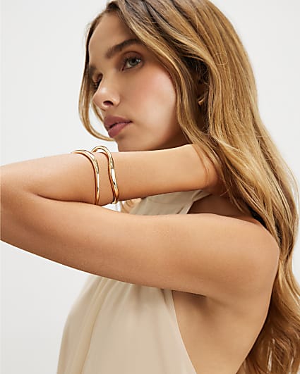 Gold Open Wave Arm Cuff