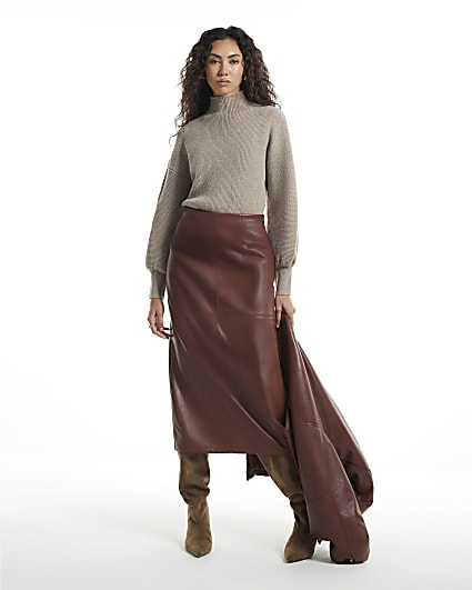 Beige Funnel Neck Oversized Jumper