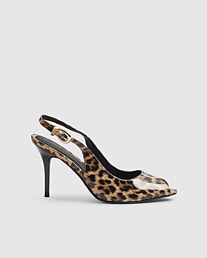 Brown Leopard Stiletto Slingback Court Heels