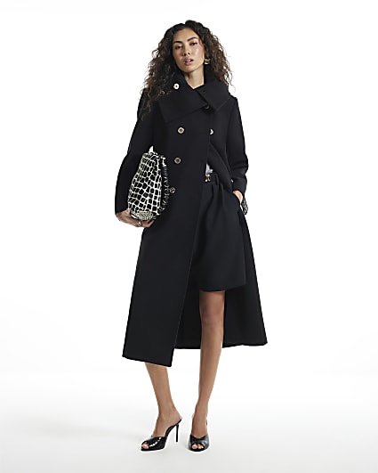 Black Military Button Robe Coat