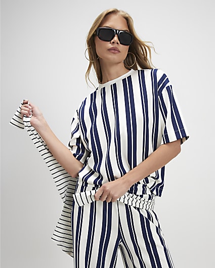 White Vertical Stripe Premium Boxy T-Shirt