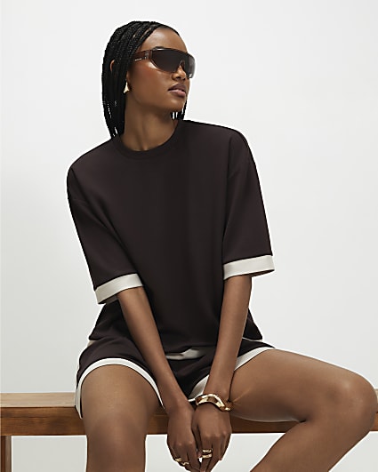 Brown Premium Colour Block T-Shirt
