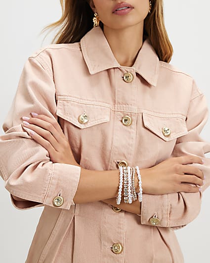 White Crystal And Pearl Stretch Bracelet Pack