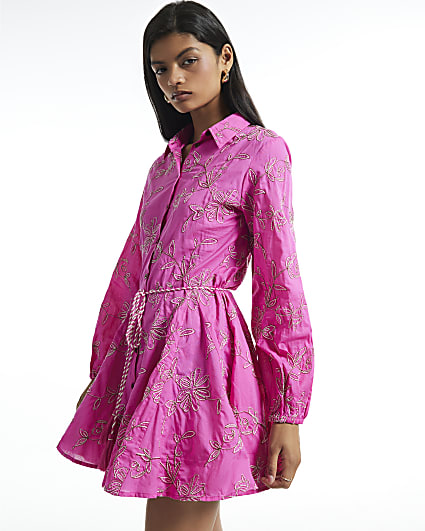 Pink Cornelli Embroidered Shirt Dress