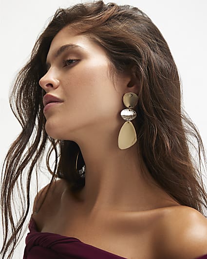Gold Disc Drop Earrings