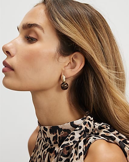 Gold Leopard Print Ball Drop Earrings
