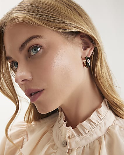 Black Floral Painted Hoop Earrings