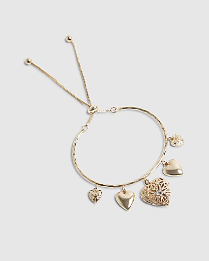 Gold Heart Charm Tie Up Bangle