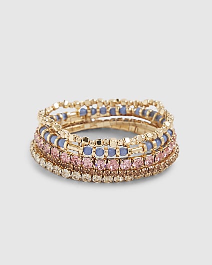 Gold Diamond Simulant Bracelets Pack of 5
