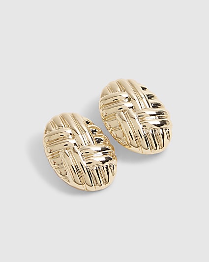 Gold Quilted Oval Stud Earrings
