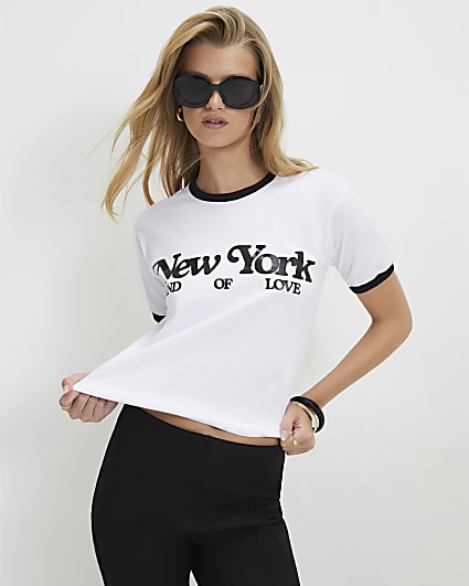 White Cotton New York Ringer T-Shirt
