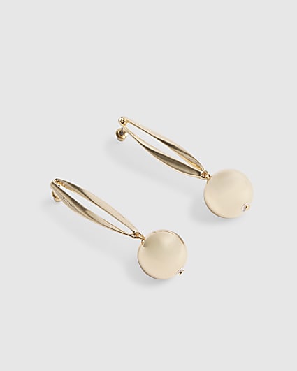 Gold Ball Double Stick Drop Earrings