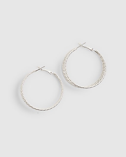 Silver 3 Row Hoop Earrings
