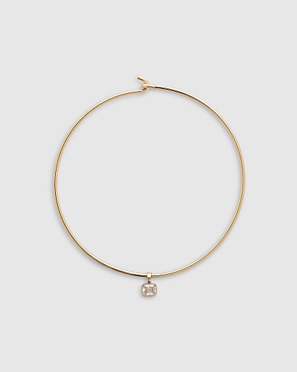 Gold Diamond Simulant Drop Torque Necklace