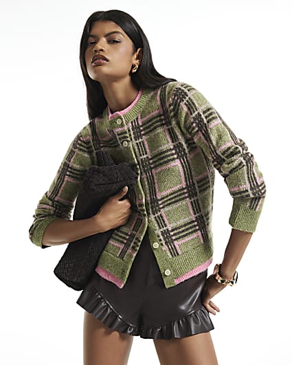 Green Check Cardigan