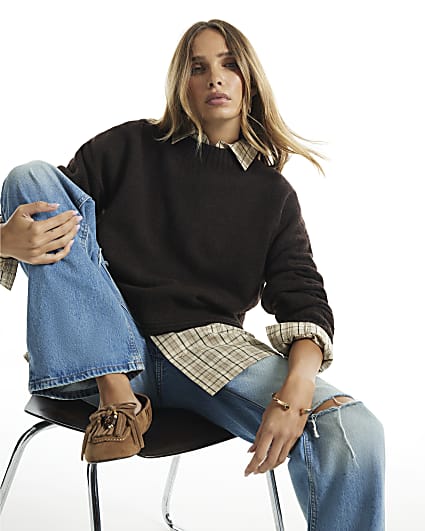 Brown Soft Knit Crew Neck Jumper