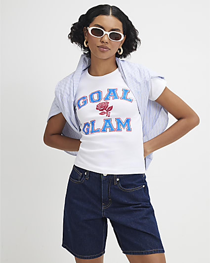 White Short Sleeve Glam Football Baby T-Shirt