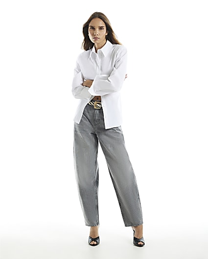 Grey High Waisted Vintage Barrel Leg Jeans