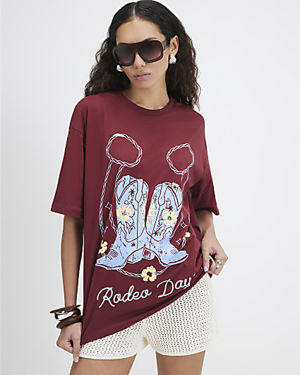 Red Cotton Short Sleeve Rodeo Western T-Shirt