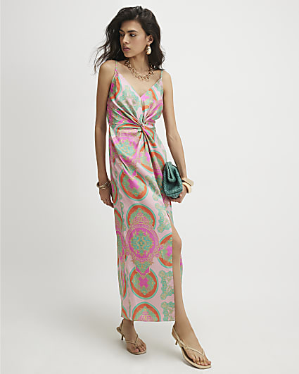 Pink Twist Front Slip Dress