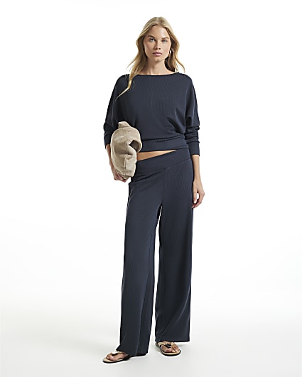 Navy Ribbed Soft Touch Trousers