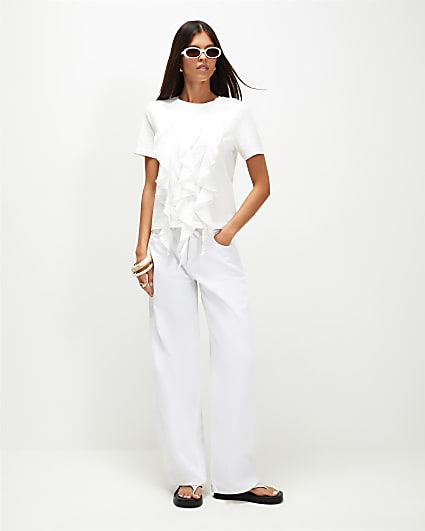 White Cotton Frill Top