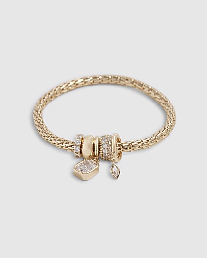 Gold Diamond Simulant Charm Stretch Bracelet