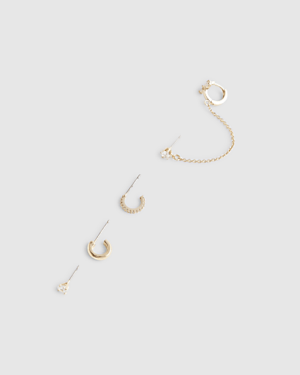 Gold Diamond Simulant Chain Hoop Earring Pack