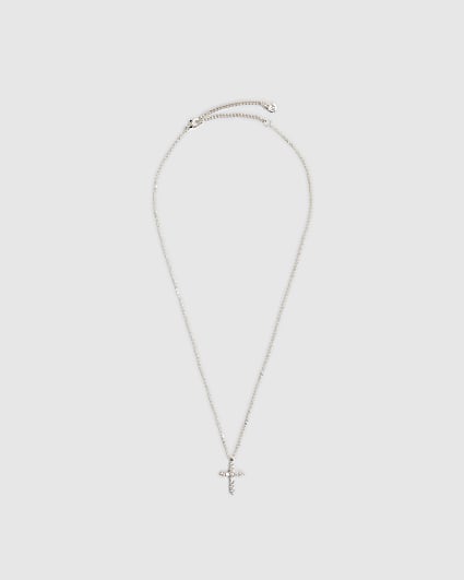 Silver Cross Diamond Simulant Necklace