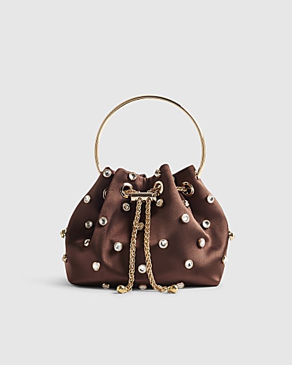 Brown Gem Droplet Clutch Bag