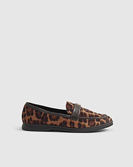 Brown Leopard Faux Hair Decal Loafers