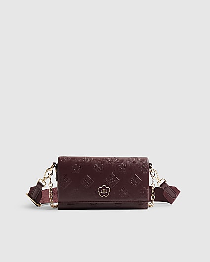 Burgundy Embossed Monogram Crossbody Bag