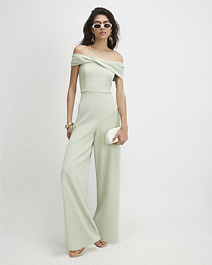 Green Sleeveless Bardot Jumpsuit