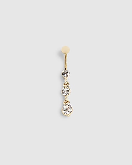 Gold Diamante Drop Belly Bar