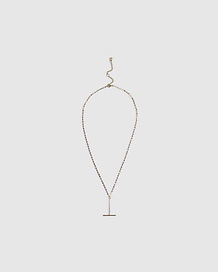 Gold Stainless Steel T Bar Necklace