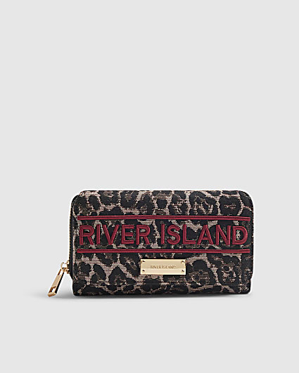 Brown Leopard Jacquard Logo Flap Purse