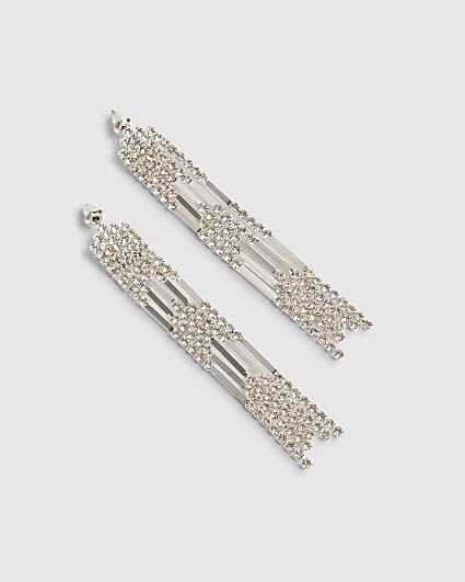 Silver Rhinestone Chevron Drop Earrings