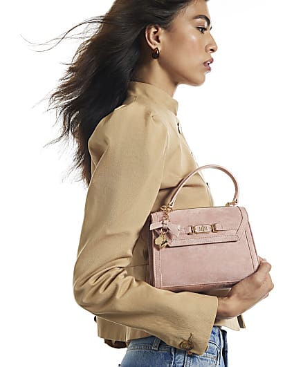 Pink Faux Suede Tote Crossbody Bag