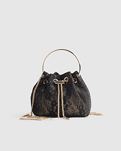 Black Lace Bucket Clutch Bag