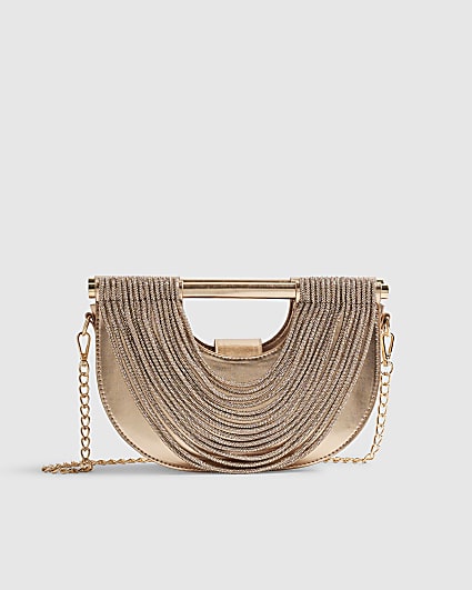 Rose Gold Crystal Tube Clutch Bag
